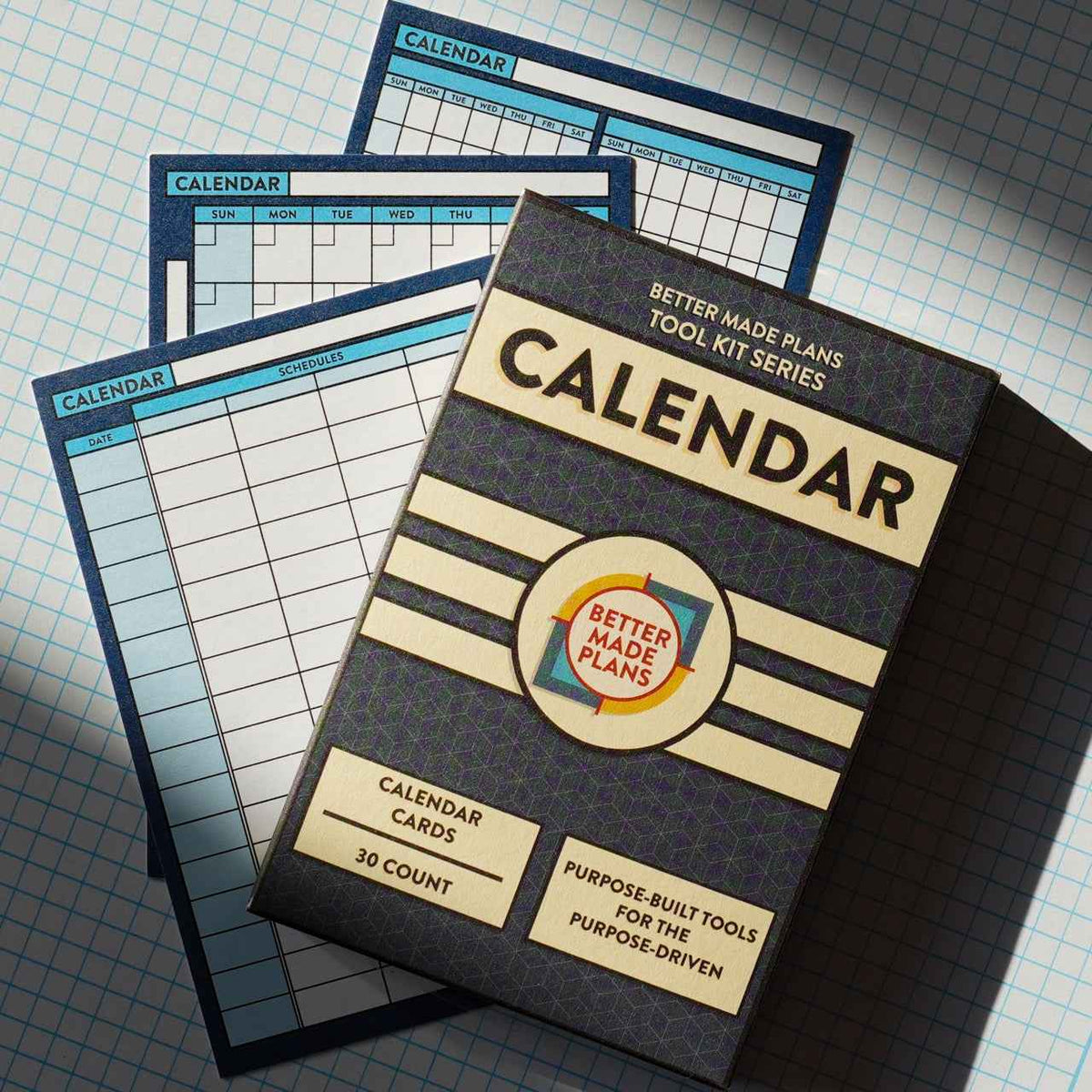 Better Made Plans Week Calendar Kit planning card with packaging on grid background