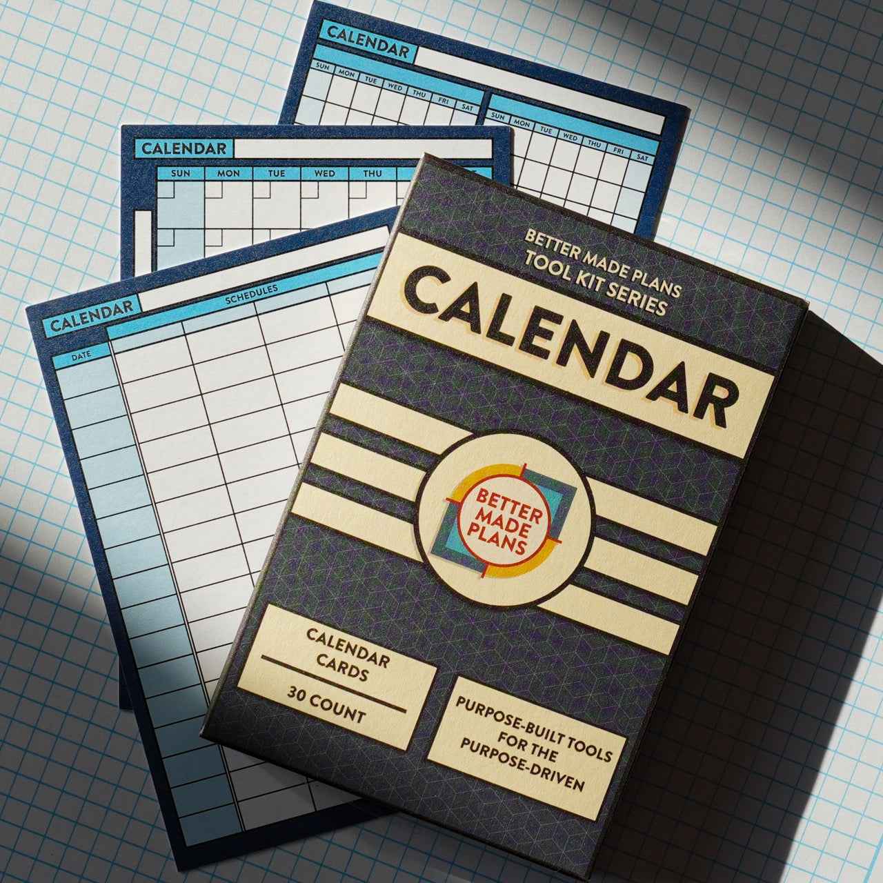 Better Made Plans Week Calendar Kit planning card with packaging on grid background