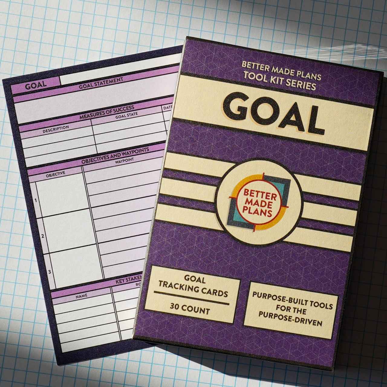 Better Made Plans Goal planning card with packaging on grid background