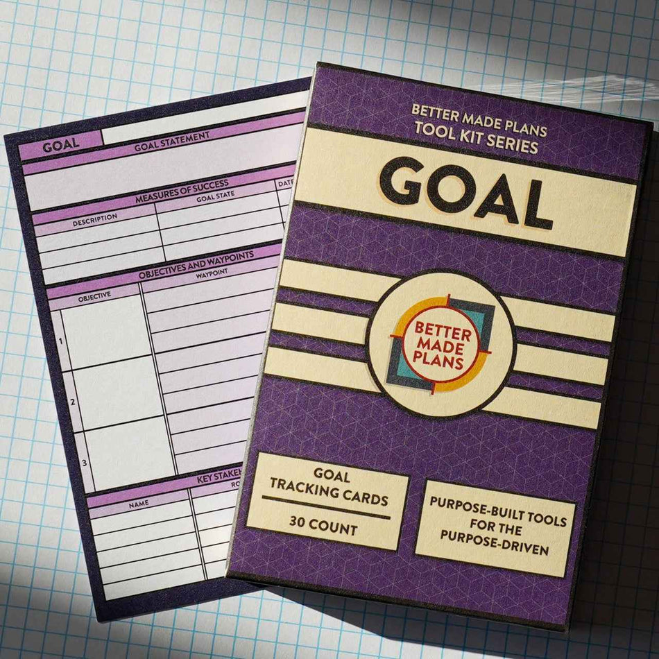 Better Made Plans Goal planning card with packaging on grid background