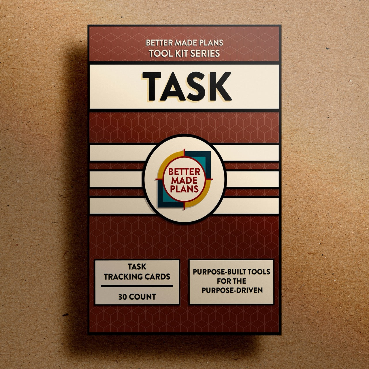 Better Made Plans Tool Kit Series Task Edition planner packaging on a brown background.