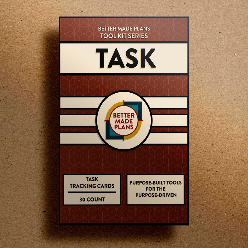 Better Made Plans Tool Kit Series Task Edition planner packaging on a brown background.