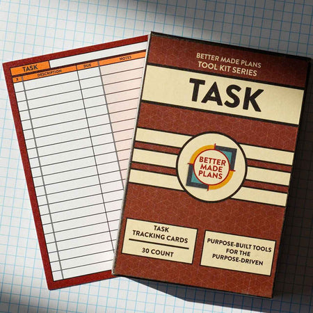 Better Made Plans Task planning card with packaging on grid background